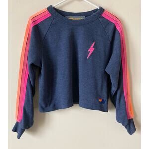 AVIATOR NATION Bolt Cropped Classic Crewneck Sweatshirt Navy S